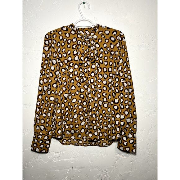 J crew leopard print collar career workwear contemporary preppy blouse small - Picture 1 of 9